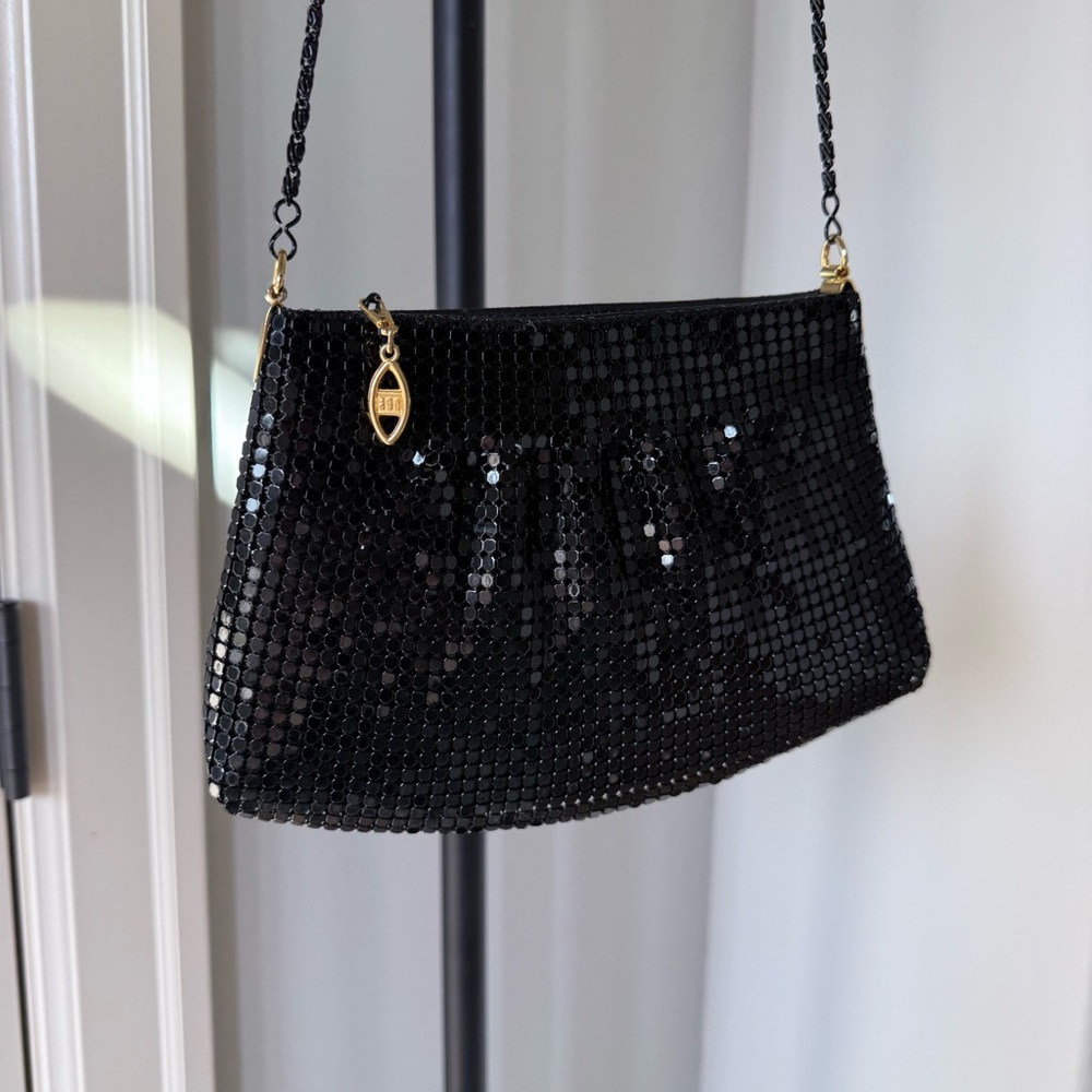Vintage Black Metal Mesh Evening Bag Chain Strap | 90s Cocktail Purse - Picture 3 of 4